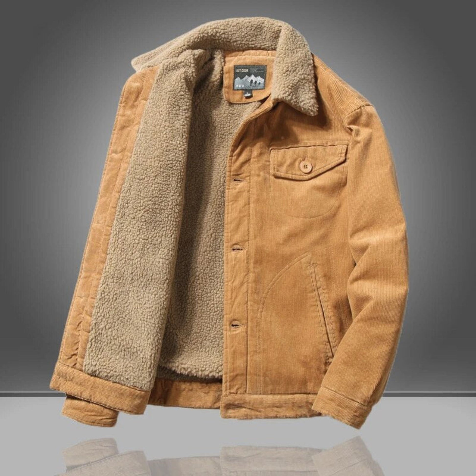 Cordjacke - Casual - Fleece gefüttert - Winterjacke - Herrenjacke-Khaki-XS-Chaps Herrenmode