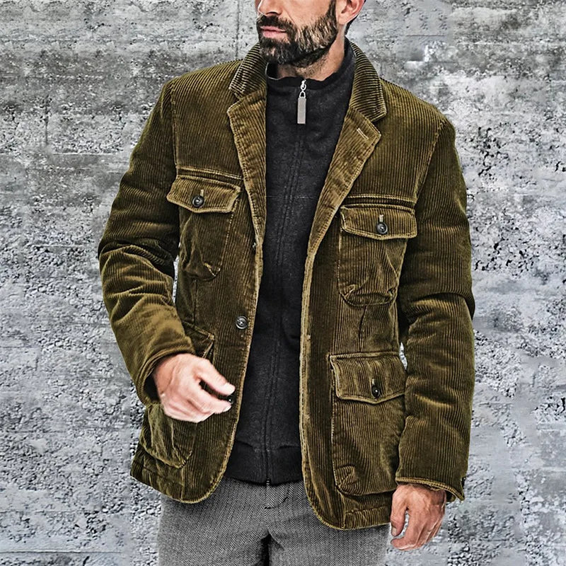 Cordjacke - Herren Knopfleiste Cargo Herbstjacke-Grün-S-Chaps Herrenmode