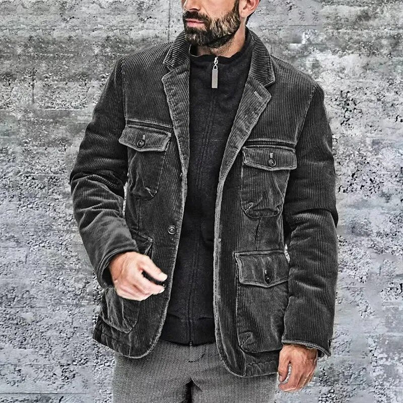 Cordjacke - Herren Knopfleiste Cargo Herbstjacke-Schwarz-S-Chaps Herrenmode