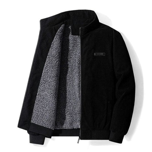 Cordjacke – Winterjacke für Männer mit Fleece-Sherpa-Futter-Schwarz-S-Chaps Herrenmode