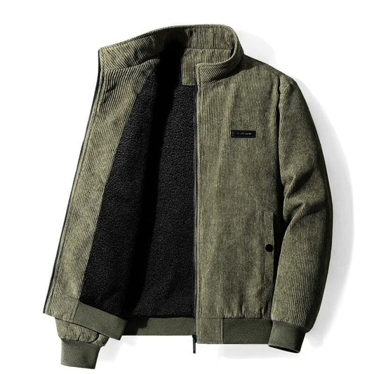 Cordjacke | mit Fleece gefüttert | mit Reißverschluss | Jacke mit Sherpa | Bomberjacke für Herren-Armeegrün-S-Chaps Herrenmode