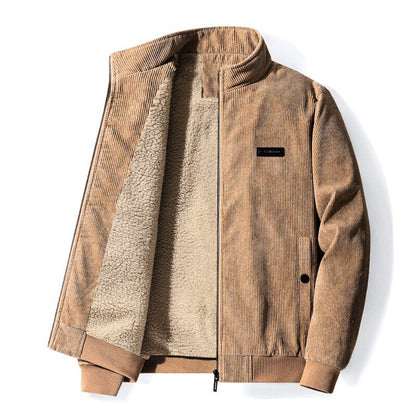 Cordjacke | mit Fleece gefüttert | mit Reißverschluss | Jacke mit Sherpa | Bomberjacke für Herren-Beige-S-Chaps Herrenmode