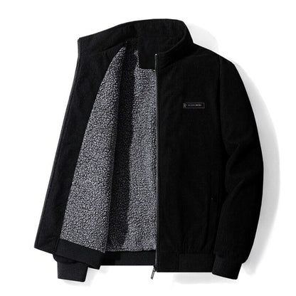 Cordjacke | mit Fleece gefüttert | mit Reißverschluss | Jacke mit Sherpa | Bomberjacke für Herren-Schwarz-S-Chaps Herrenmode