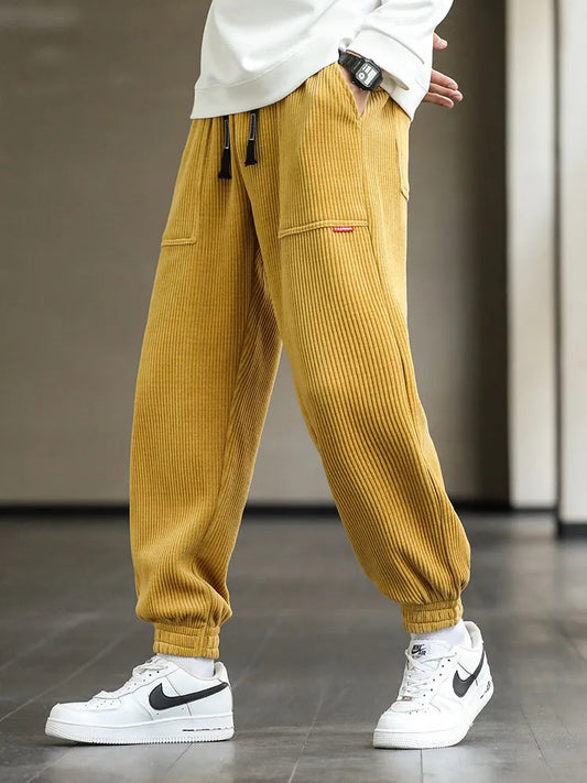 Corduroy Pants | Drawstring | Baggy | Joggers | Men's Pants-Gold-M-Chaps Herrenmode