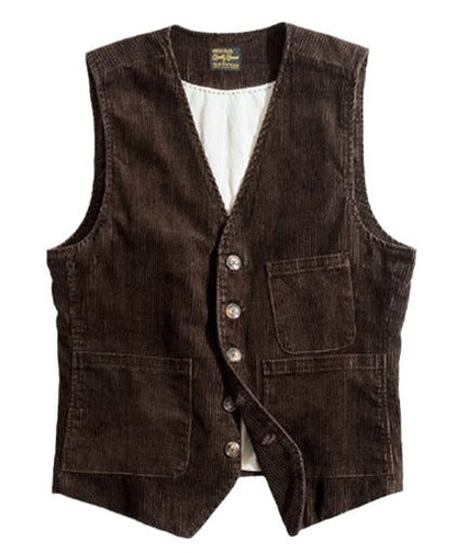 Cordweste | Einreihig | Taschen | Ärmellose Weste | Herrenweste-Braun-XS-Chaps Herrenmode