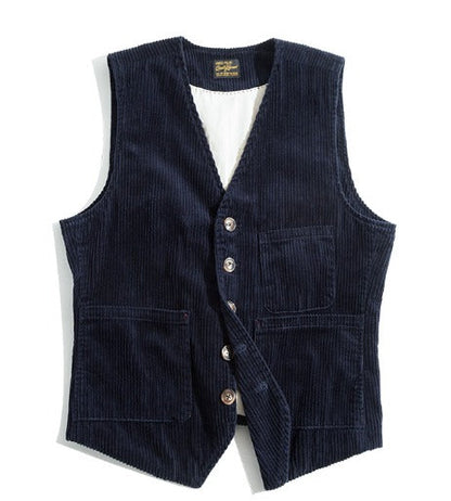 Cordweste | Einreihig | Taschen | Ärmellose Weste | Herrenweste-Marineblau-XS-Chaps Herrenmode