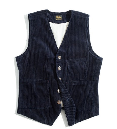 Cordweste | Einreihig | Taschen | Ärmellose Weste | Herrenweste-Marineblau-XS-Chaps Herrenmode
