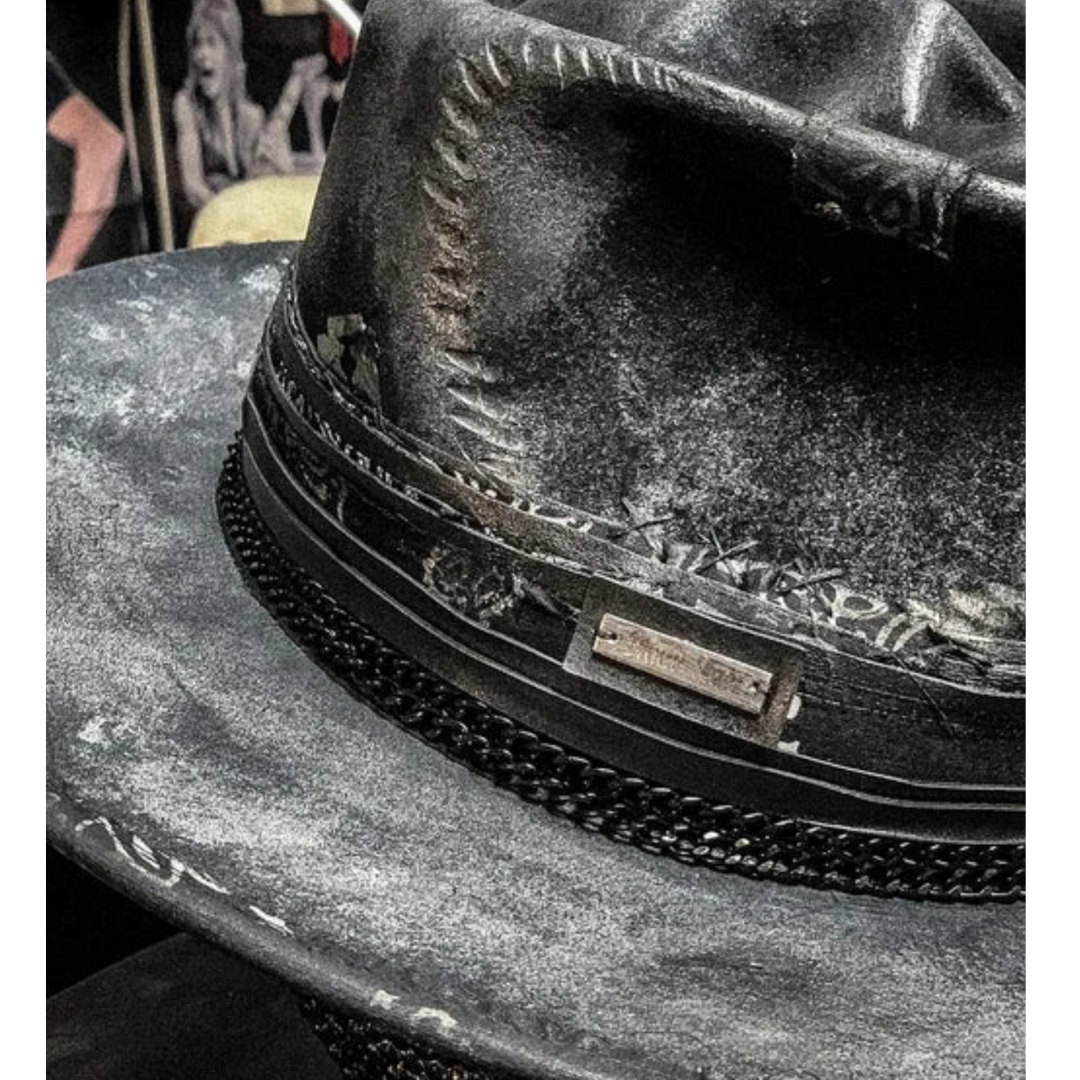 Cowboyhut - Schwarzer Totenkopf Fedora Hut mit breiter Krempe für Männer-Chaps Herrenmode