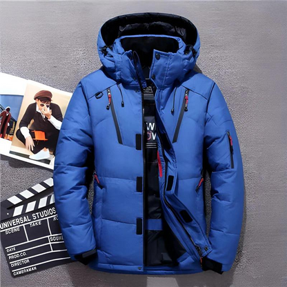 Daunenjacke - Kapuze - Zip-Up - Pufferjacke - Winterjacke für Männer-Blau-M-Chaps Herrenmode