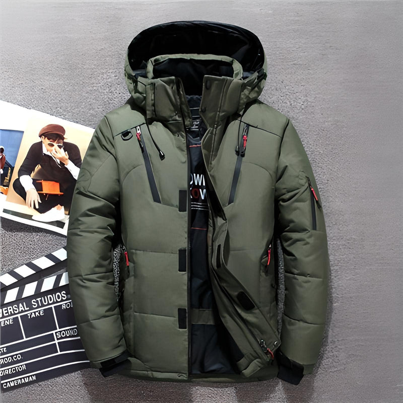 Daunenjacke - Kapuze - Zip-Up - Pufferjacke - Winterjacke für Männer-Grün-M-Chaps Herrenmode