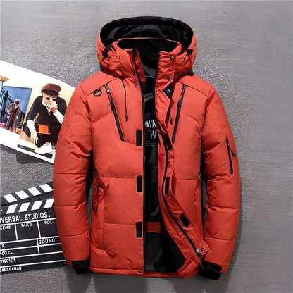 Daunenjacke - Kapuze - Zip-Up - Pufferjacke - Winterjacke für Männer-Orange-M-Chaps Herrenmode