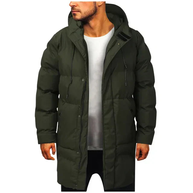 Daunenjacke | Warm | Mit Kapuze | Lange Daunenjacke | Wintermantel für Herren-Dunkelgrün-M-Chaps Herrenmode