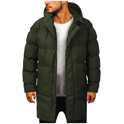 Daunenjacke | Warm | Mit Kapuze | Lange Daunenjacke | Wintermantel für Herren-Dunkelgrün-M-Chaps Herrenmode