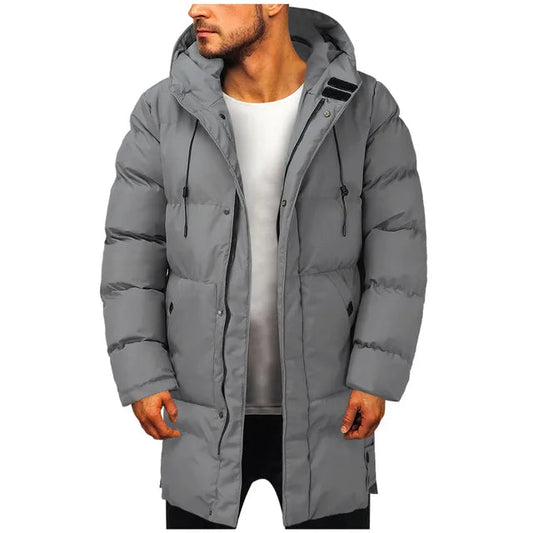 Daunenjacke | Warm | Mit Kapuze | Lange Daunenjacke | Wintermantel für Herren-Grau-M-Chaps Herrenmode