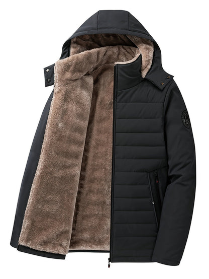 Daunenjacke für Herren – mit Fleece gefüttert – mit Kapuze – Winterjacke – Wintermäntel und -jacken für Herren-Schwarz-XS-Chaps Herrenmode