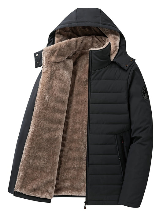 Daunenjacke für Herren – mit Fleece gefüttert – mit Kapuze – Winterjacke – Wintermäntel und -jacken für Herren-Schwarz-XS-Chaps Herrenmode