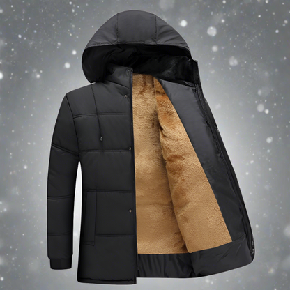 Daunenjacke – mit Fleece gefüttert – mit Kapuze – Wintermäntel und -jacken für Herren-Khaki-L-Chaps Herrenmode