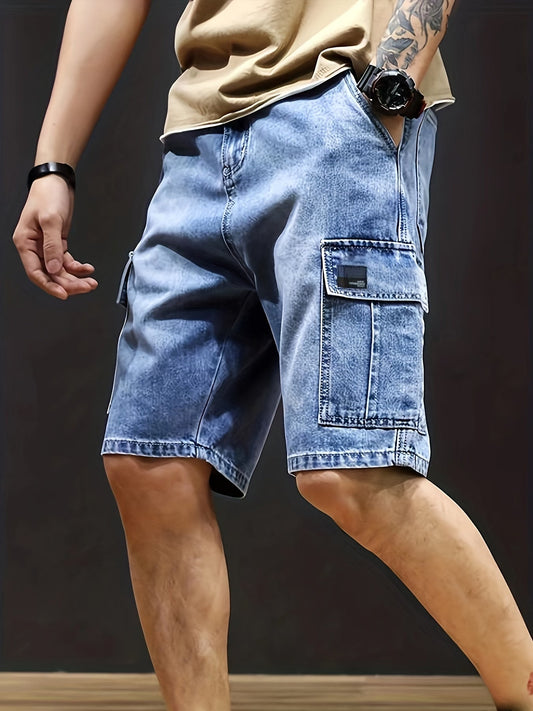Denim Cargo Shorts | Casual | Stretch | Denim Shorts | Herren Shorts-Blau-S-Chaps Herrenmode