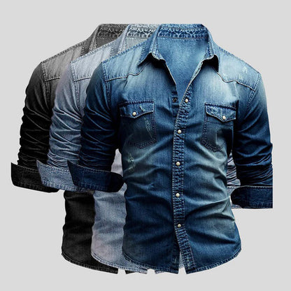 Denim Hemd - Herren Slim Fit Langarm Hemd mit Knopfleiste-Chaps Herrenmode