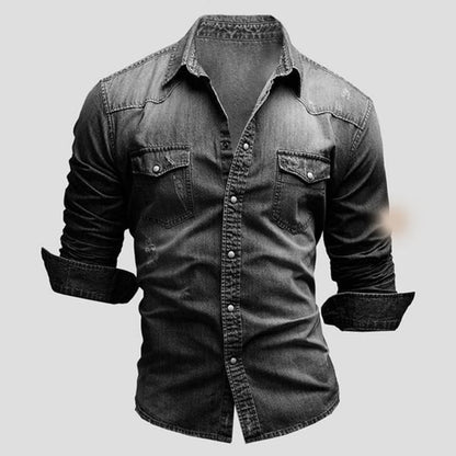 Denim Hemd - Herren Slim Fit Langarm Hemd mit Knopfleiste-Chaps Herrenmode