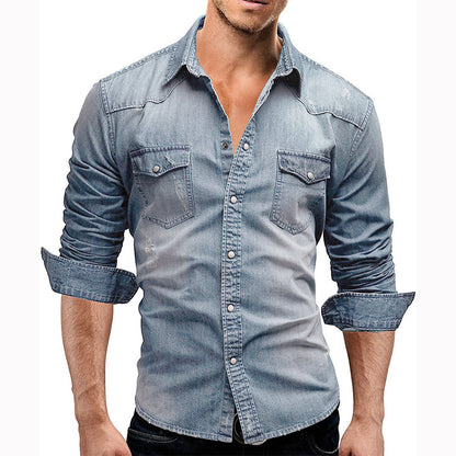 Denim Hemd - Herren Slim Fit Langarm Hemd mit Knopfleiste-Chaps Herrenmode
