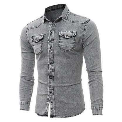 Denim Hemd - Herren Slim Fit Langarm Hemd mit Knopfleiste-Chaps Herrenmode
