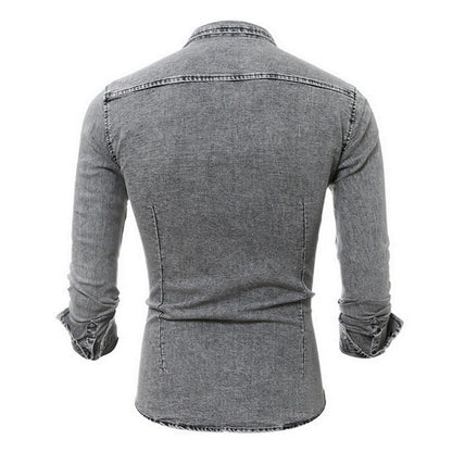 Denim Hemd - Herren Slim Fit Langarm Hemd mit Knopfleiste-Chaps Herrenmode
