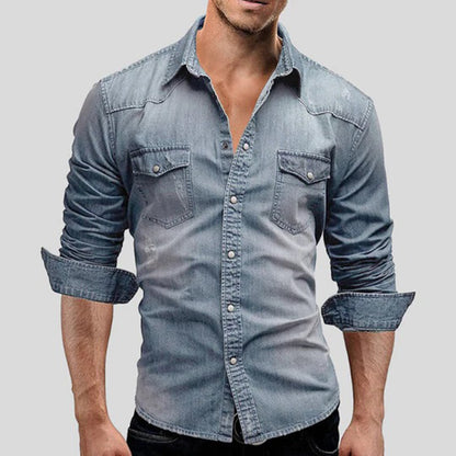 Denim Hemd - Herren Slim Fit Langarm Hemd mit Knopfleiste-Hellblau-M-Chaps Herrenmode
