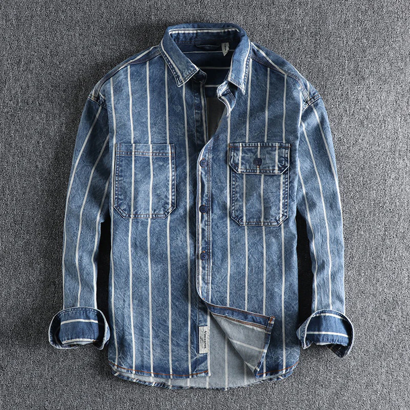 Denim-Hemd - Langarm - Brusttaschen - Hemd mit Knopfleiste - Herrenhemd-Dunkelblau-M-Chaps Herrenmode