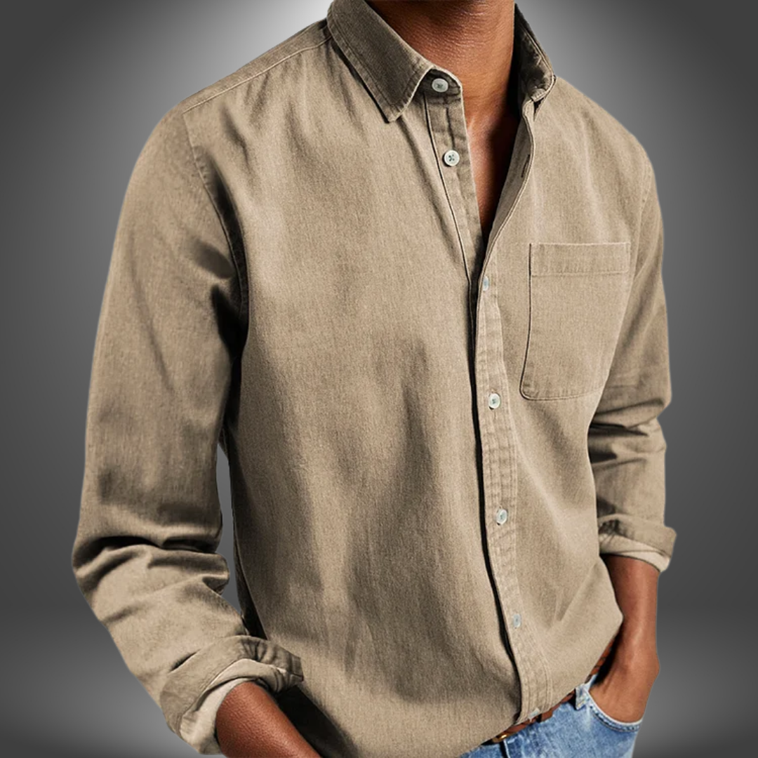 Denim Hemd | Langarm | Normale Passform | Button-Up Hemd | Herrenhemden-Beige-S-Chaps Herrenmode