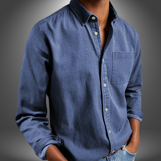 Denim Hemd | Langarm | Normale Passform | Button-Up Hemd | Herrenhemden-Blau-S-Chaps Herrenmode