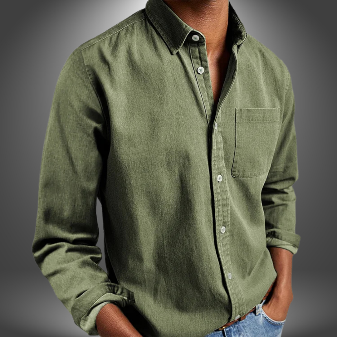 Denim Hemd | Langarm | Normale Passform | Button-Up Hemd | Herrenhemden-Grün-S-Chaps Herrenmode