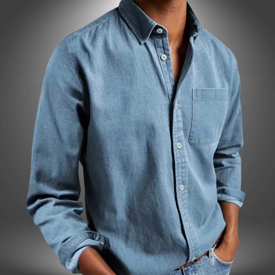 Denim Hemd | Langarm | Normale Passform | Button-Up Hemd | Herrenhemden-Hellblau-S-Chaps Herrenmode