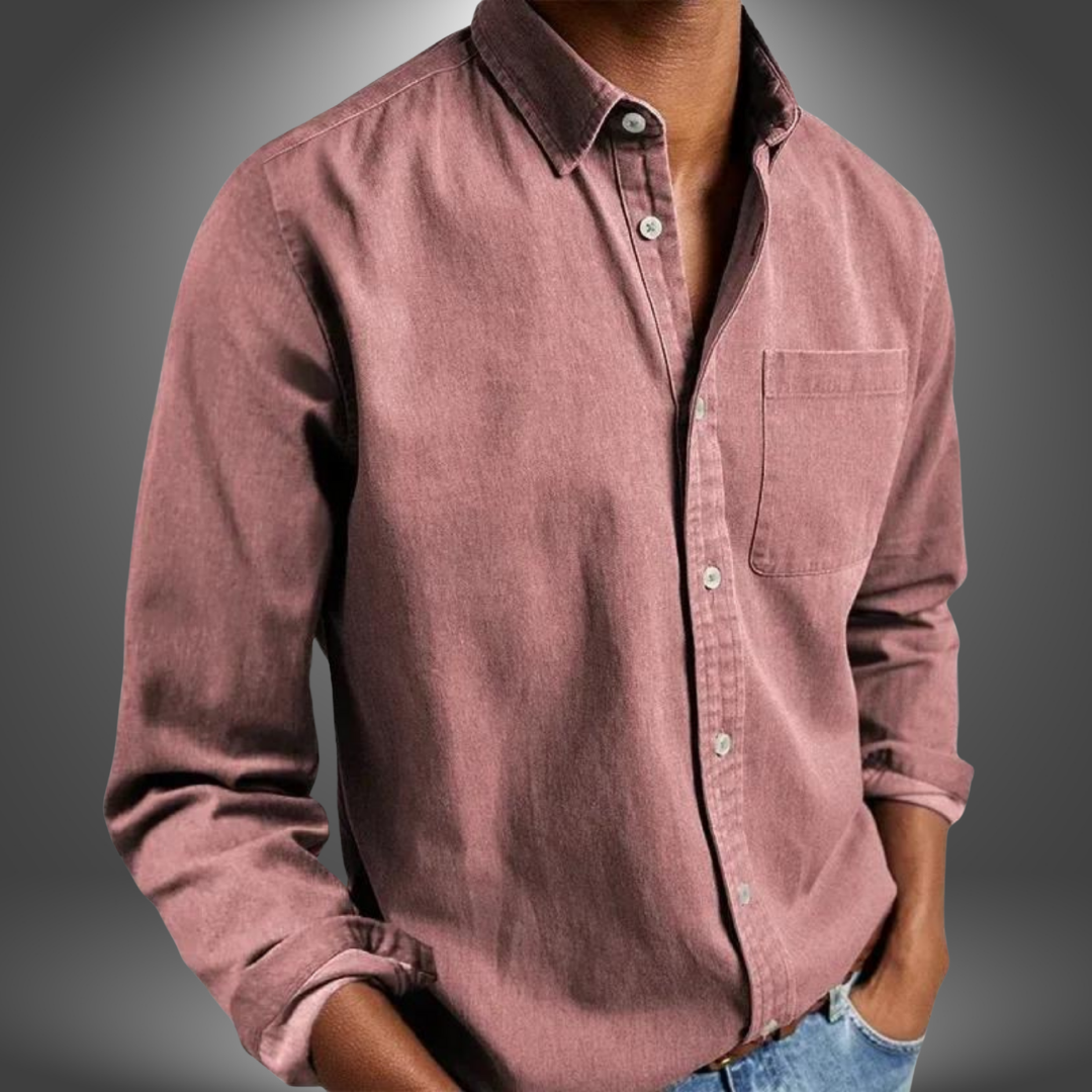 Denim Hemd | Langarm | Normale Passform | Button-Up Hemd | Herrenhemden-Rosa-S-Chaps Herrenmode