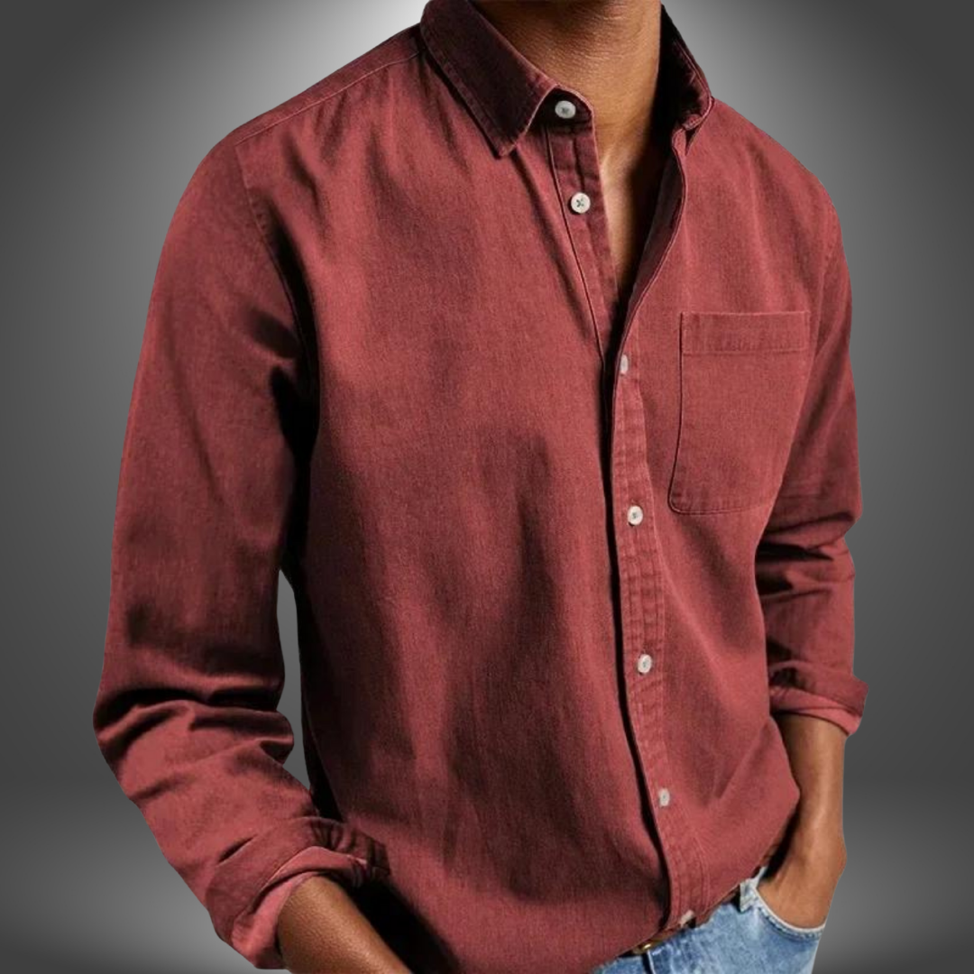 Denim Hemd | Langarm | Normale Passform | Button-Up Hemd | Herrenhemden-Rot-S-Chaps Herrenmode