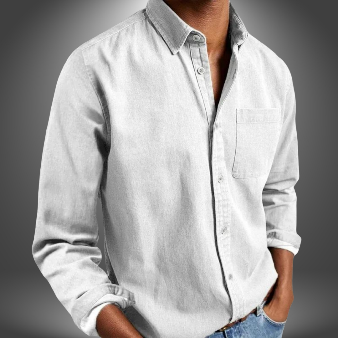 Denim Hemd | Langarm | Normale Passform | Button-Up Hemd | Herrenhemden-Wit-S-Chaps Herrenmode
