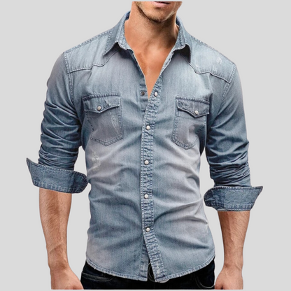 Denim Hemd - Langarm - Slim Fit - Button-Up Hemd - Herrenhemden-Chaps Herrenmode