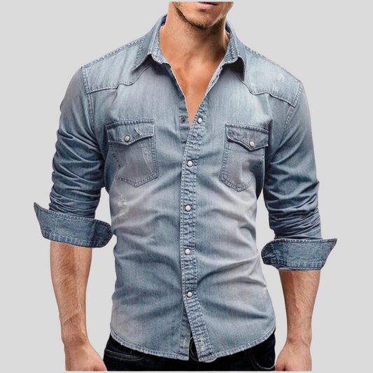 Denim Hemd - Langarm - Slim Fit - Button-Up Hemd - Herrenhemden-Chaps Herrenmode