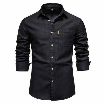 Denim Hemd - Langarm - Slim Fit - Button-Up Hemd - Herrenhemden-Schwarz-S-Chaps Herrenmode