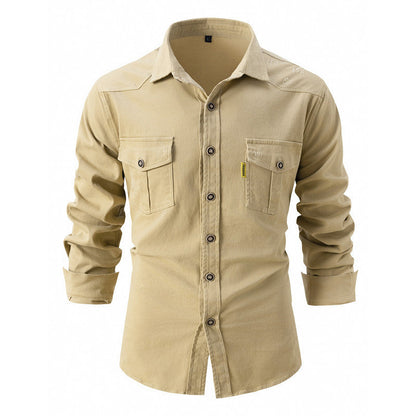 Denim Hemd - Langärmeliges Hemd mit Brusttaschen für Männer-Khaki-S-Chaps Herrenmode