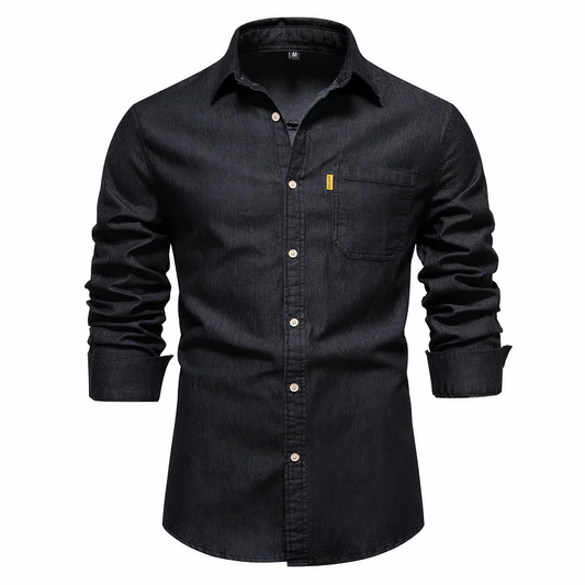 Denim-Hemd - Langärmeliges Hemd mit Knopfleiste und Brusttasche für Herren-Schwarz-S-Chaps Herrenmode