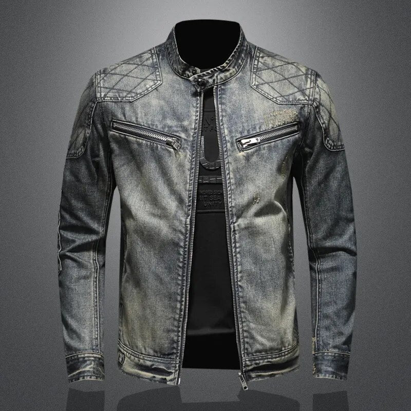 Denim Jacke | Zip-Up | Washed | Herbst Jacke | Herren Jacke-Ohne Flagge-M-Chaps Herrenmode