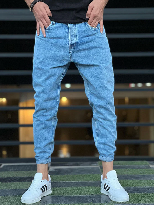 Denim-Jogginghose – lockere Passform – hellblau – Jogger-Jeans – Herrenjeans-Blau-M-Chaps Herrenmode
