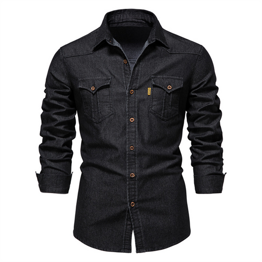 Denim Shirt | Button-Up | Collared | Langarmhemd | Herrenhemd-Schwarz-S-Chaps Herrenmode