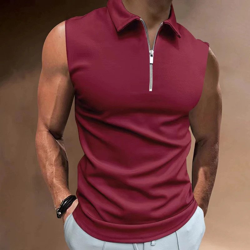 Dennis - Das Halfzipper Tank-Top-Burgunderrot-S-Chaps Herrenmode