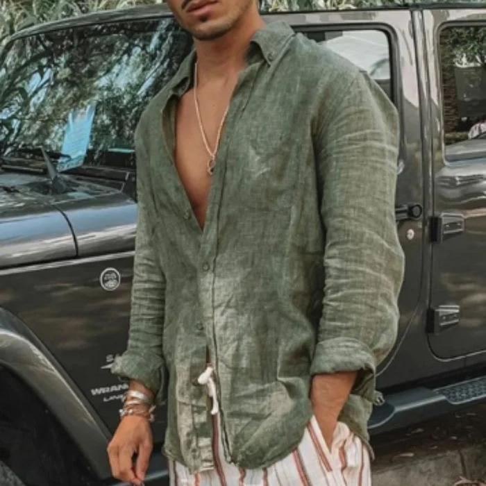 Dennis Leinen Bluse-Grün-S-Chaps Herrenmode