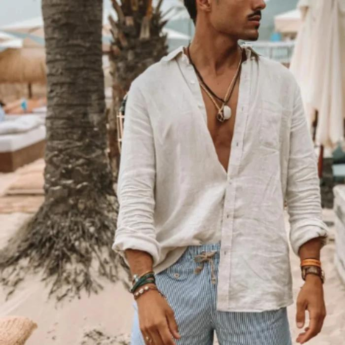 Dennis Leinen Bluse-Weiß-S-Chaps Herrenmode