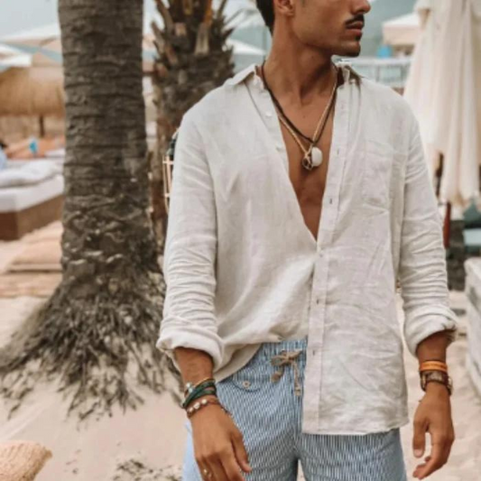 Dennis Leinen Bluse-Weiß-S-Chaps Herrenmode
