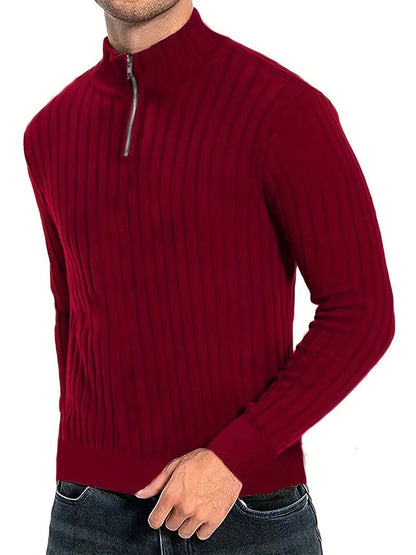 Dwayne Pulli | Herren Strickpullover mit halbem Reißverschluss-Burgunderrot-S-Chaps Herrenmode