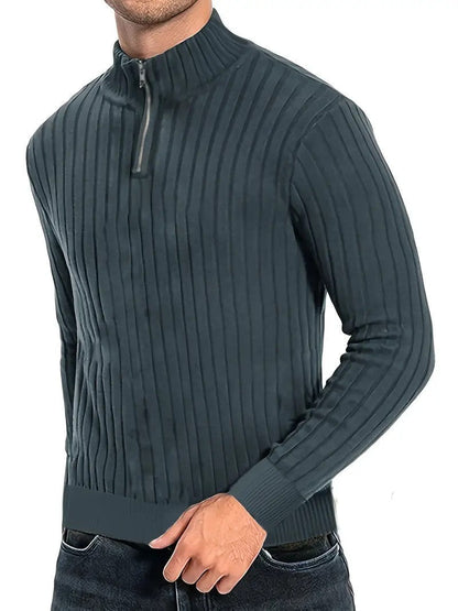 Dwayne Pulli | Herren Strickpullover mit halbem Reißverschluss-Dunkelgrau-S-Chaps Herrenmode